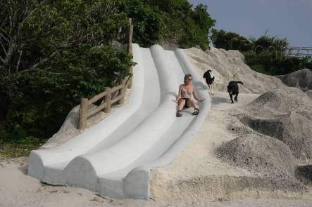Cement slides built into a hill at an Okinawan park